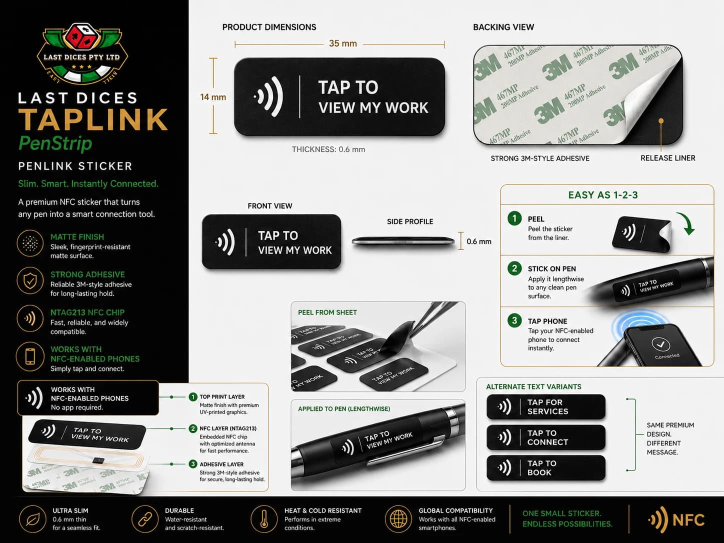 PenLink Tap dimensions, layers and application guidance